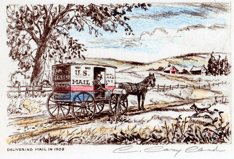 C. Carey Cloud Drawing - Delivering Mail in 1909